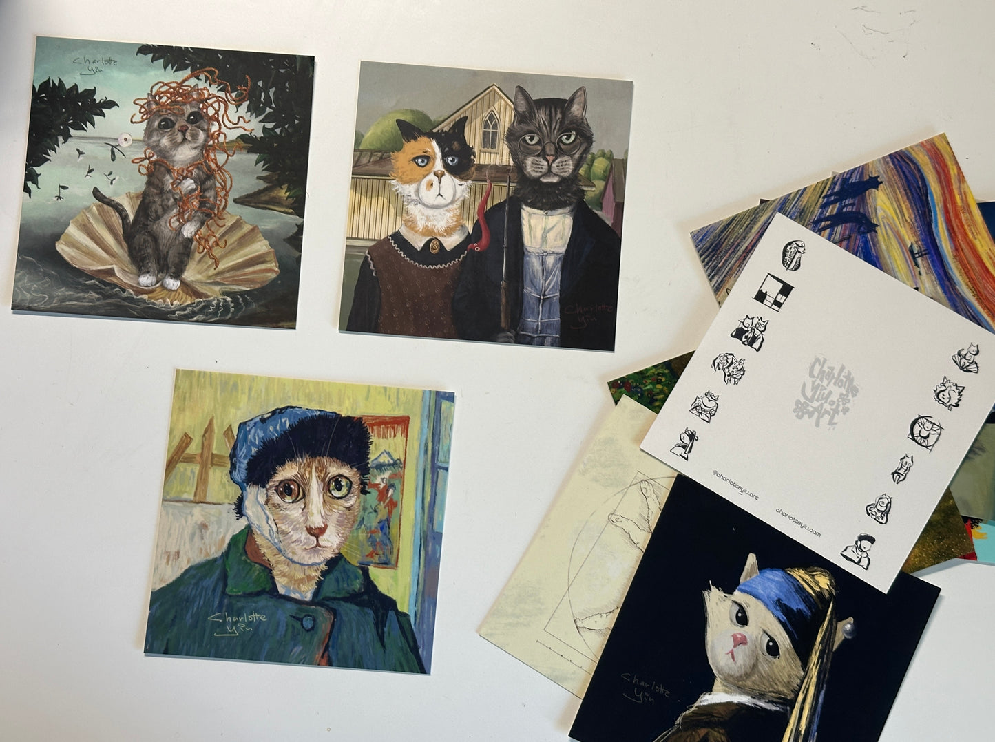 Illustrated Cat Postcard Set of 12 Masterpieces Reimagined