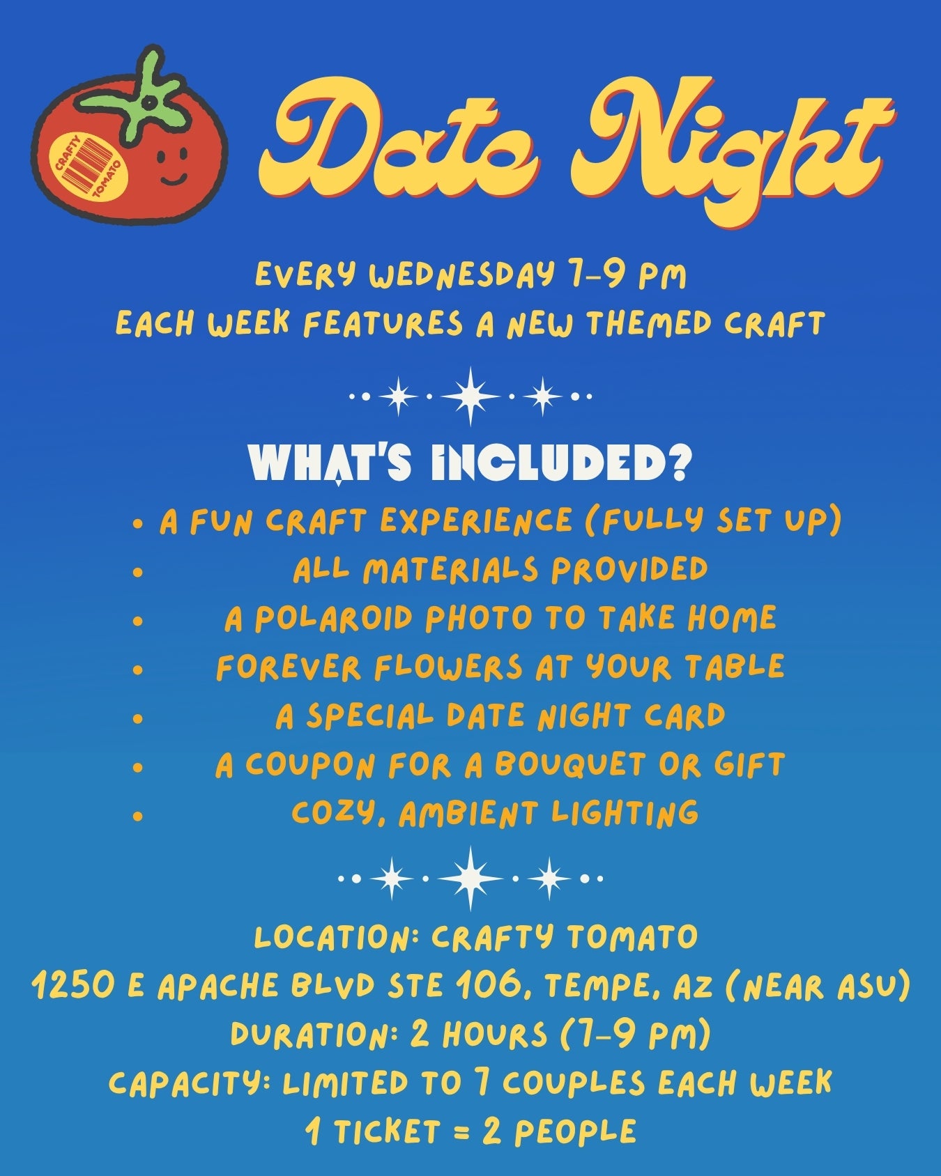 Date Night at Crafty Tomato || Wednesday, April 29 • 7–9 PM || Clay Night