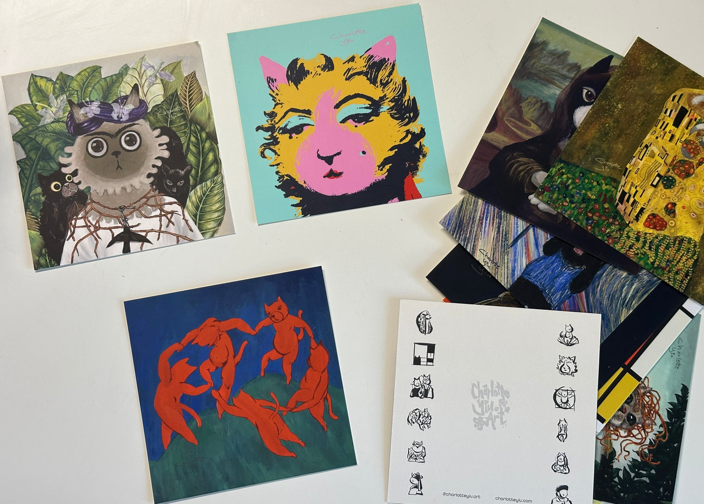 Illustrated Cat Postcard Set of 12 Masterpieces Reimagined