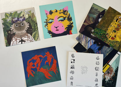 Illustrated Cat Postcard Set of 12 Masterpieces Reimagined