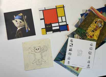 Illustrated Cat Postcard Set of 12 Masterpieces Reimagined