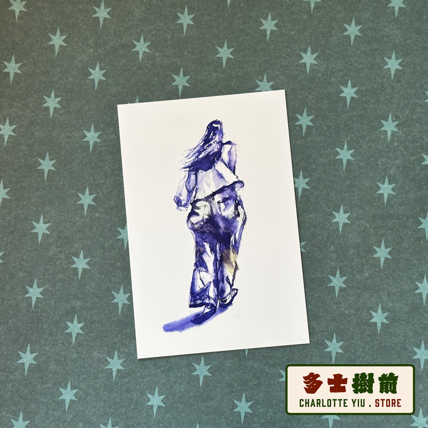 Lady in the Wind Ink Sketch Postcard -Farewell Collection