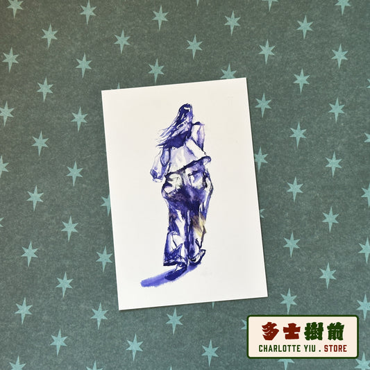 Lady in the Wind Ink Sketch Postcard -Farewell Collection