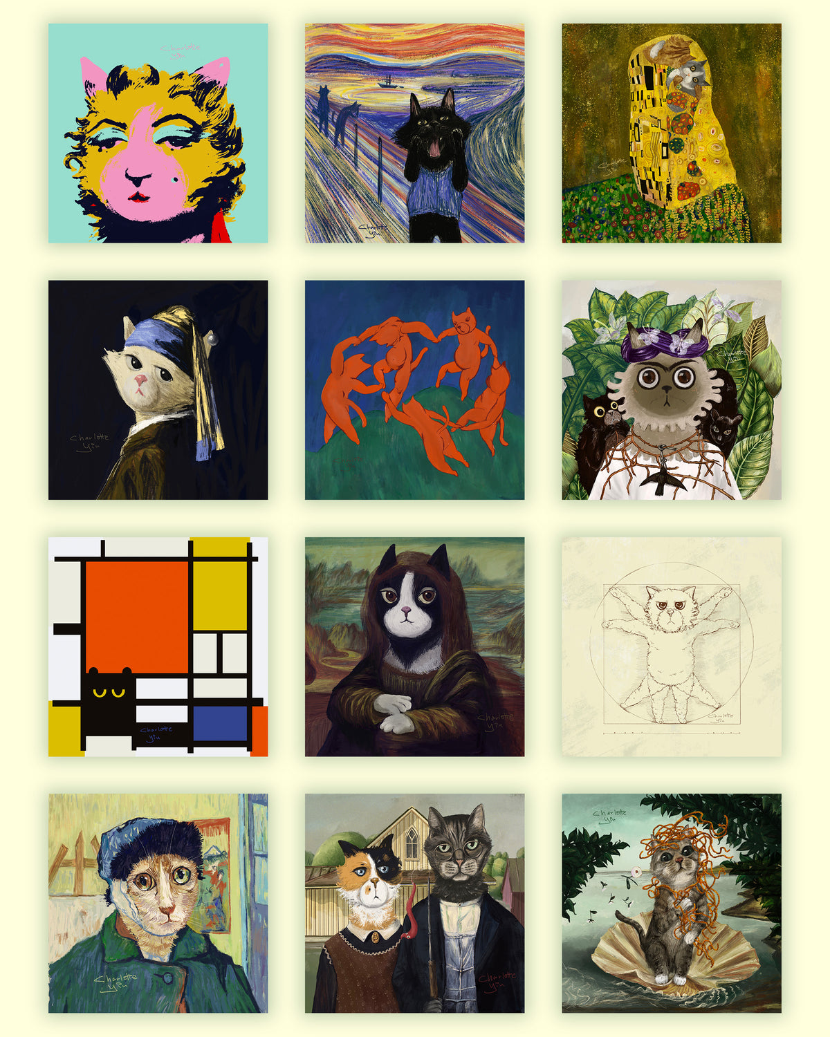 Cat Art Postcard Set || Masterpieces Reimagined