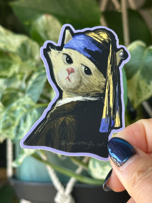 Cat with a Pearl Earring Sticker