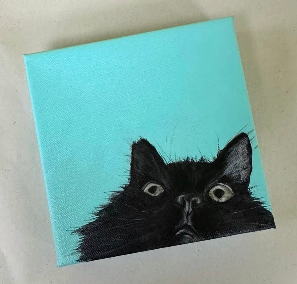Canvas print of a black cat on a turquoise background